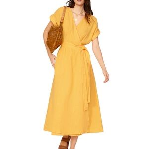 Marine Layer Valencia Wrap Double Cloth Midi Dress Size M Golden Yellow